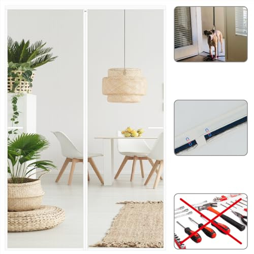 CHIYUNS White Screen Door Mesh Magnetic Closure Heavy Duty 38 x 80 inch, Self Closing Fiberglass Mosquito Net with Magnet for Doors, Bug Fly Screens Curtain for Doorway, Keep Bugs Out, Pet Friendly
