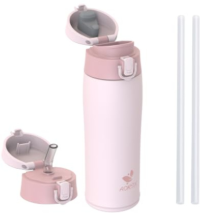 AORIN Borraccia Termica, Borraccia in Acciaio Inox 18/8, 500ml Borraccia Bambini, Bottiglia Termica Senza BPA e Perdite, Thermos per Sport, Outdoor e Pendolarismo con 2 Coperchi
