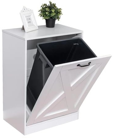 Zedesey 13 Gallon Wooden Tilt Out Trash Cabinet Hidden Trash Can Kitchen Recycling Cabinet Laundry Cabinet for Kitchen, Living Room (White)