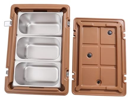 Portador aislado de bandejas para alimentos, caja caliente de 21 cuartos / 25 L para catering, calentadores de sopa comerciales con 3 bandejas de acero inoxidable, calentador de alimentos con