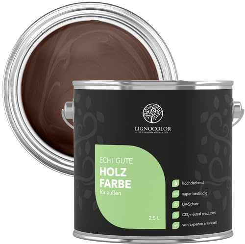 Lignocolor Holzfarbe Außen matt | wetterfeste Farbe für den Außenbereich (Nussbraun matt, 2,5L) | hochdeckend & hochbeständig