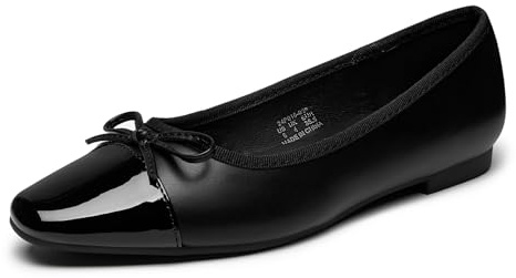 Trary Slingback Flats for Women, Black Dressy Comfortable Round Square Toe Shoes, Work Office Casual Ankle Strap Dress Flats, B-black, 8