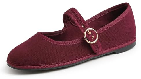 Feversole Women's Mary Jane Fashion，Scarpe Basse Classiche da Donna Décolleté Eleganti Mary Jane con Fibbia Morbida Scarpe da Ballo per Balletto per Donna Mary Jane in Velluto a Coste Borgogna 39
