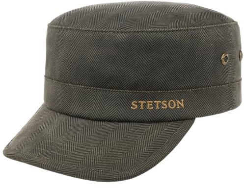 Stetson Herringbone Stoffcap Army Cap Fleecefutter Herren Herbst Winter dunkeloliv L (58-59 cm)