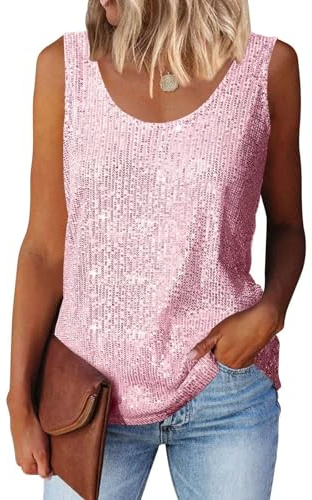 Suncife Camiseta sin Mangas con Lentejuelas para Mujer, Rosa, L