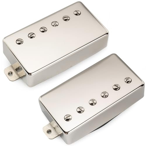 Musiclily Pro LP-CMHA Alnico 5 Covered Humbucker Neck Bridge Pickups Set 7.5K/16K for LP Style Electric Guitar, Nickel