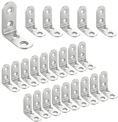 Wopanxye24-pack rostfritt stål hörnstöd, 16 x 40 mm hörnfäste kontakt, 90° rät vinkel fogfästfästen anslutning för trästol bokhylla skrivbord bord fönster möbelskåp, silver