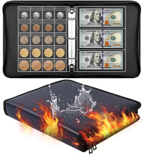 Ettonsun Fireproof Coin Collection Book Holders for Collectors, 460 Pockets Coin Organizer Sleeves Coin Album & 36 Currency Sleeves Album Money Holder Coin Storage Case (Blue-Upgraded)
