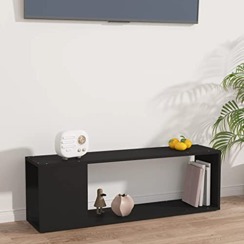 Elegante mueble de TV negro, 100 x 24 x 32 cm, diseño clásico, tablero de partículas, amplia superficie de apoyo, ideal para exhibir artículos decorativos, muebles de salón