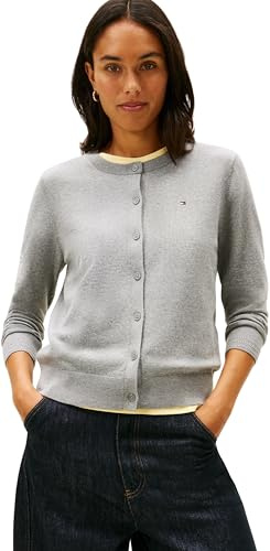 Tommy Hilfiger CO Jersey Fine GG C-NK LS Cardi WW0WW42370 - Cárdigan para Mujer, Color Gris (Gris Jaspeado), Talla XL, Gris (Med Heather Grey), XL