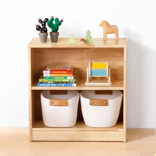 OOOK Étagère Montessori en Bois D'hévéa, 60 cm de Long, Bibliothèque Compacte pour Tout-Petits, Meuble de Rangement en Bois Massif avec Étagères pour Salle de Classe, Jardin d'enfants