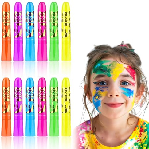 Neon Face Paint and Body Paint Stick - 10 Colors UV Neon Glow Face Paint Crayons Kit, Non Toxic Face Painting, UV Neon Face Paint Body Pain, for Glow Party, Festival, Discos, Halloween