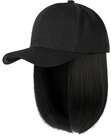 Gorra de béisbol con extensiones de pelo, recta, corte bob corto, ajustable, desmontable, peluca para mujer, rubio ceniza, mezcla, rubio blanqueador (A, talla única)