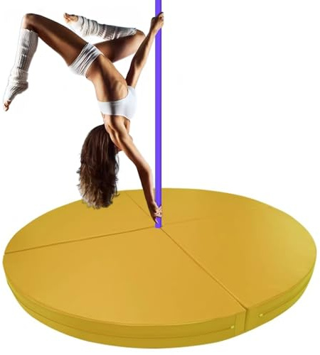 Pole Dance-matta, vikbar och bärbar mottagningsmatta för Pole Dance och Air Fitness, vadderad säkerhetskudde för pole dance-stänger och koreografier (gul, 200 cm x 3 cm