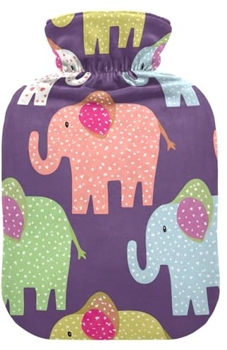 Hot Water Bottle with Soft Cover Hand Feet Warmer Cute Elephant Purple Hot Water Bag for Neck, Shoulder and Menstrual Cramps Small
