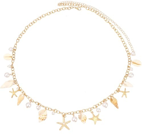 Chaîne Taille Coquillages Étoiles Mer pour Femmes,Chaine de Taille Femme Chaîne de Corps en Métal pour femme Bijou de Ventre Plage d'Été Ceinture à Coquillages pour Summer Outfits and Beach Parties