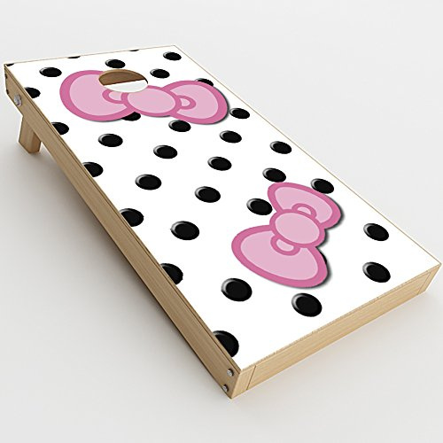 Skin Decal Vinyl Wrap for Cornhole Game Board Bag Toss (2xpcs.) Skins Stickers Cover/Pink Bows