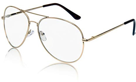 SunnyPro Aviator Sunglasses for Men Women Glasses Pilot Eyeglasses Costume 80s Gold Clear
