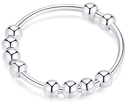 Jacruces 925 sterling silver ångestring för kvinnor män fidget ringar för ångest ångest ring med pärlor spinnare ring för ångest snurrande ring fidget smycken tumringar, 5, Silver, guld, Ingen