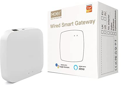 MOES Tuya ZigBee Smart Gateway/Hub con Cable, Smart Life App Controlador Remoto inalámbrico Que Funciona con Alexa Google, se Necesita un Cable de Red para conectar el enrutador y el Puerta