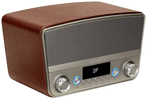 Aiwa BSTU-750BR - Altavoz Compacto Estilo Vintage (Activo, estéreo, 50W RMS, Bluetooth, Entrada óptica, USB, HDMI-ARC, RCA, FM y Entrada 6.3mm y 3.5 mm). Color: Marrón