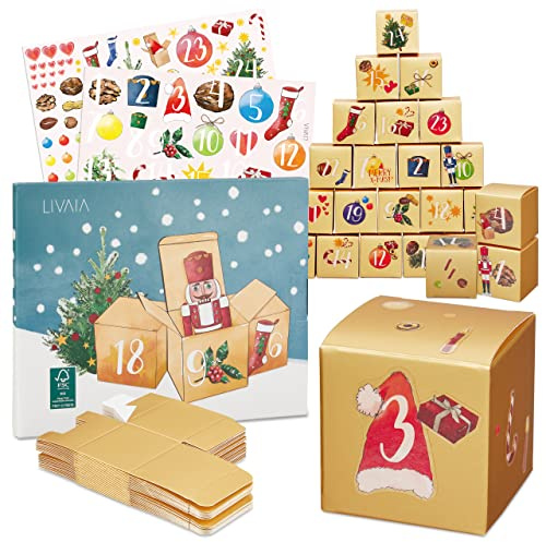 Adventskalender zum Befüllen 2025 Geschenkbox Weihnachten klein und Sticker - Adventskalender Selber Basteln mit LIVAIA DIY Set