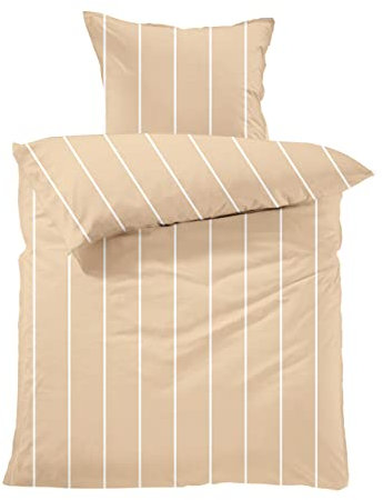 Lavea Bettwäsche Set Antoine - Creme, Streifen 100% Baumwolle - Hochwertig mit Reißverschluss, Größe: 135x200 + 80x80 cm