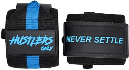 Hustlers Only Weightlifting Wrist Wraps for Wrist Support to Reduce the Wrist Pain 18 Inch Wrist Straps for Powerlifting, Strength Training, and Gym Training Ideal for Men and Women (Black/Blue)