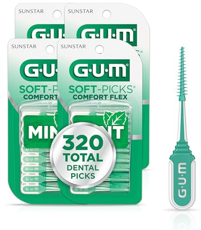 GUM Soft-Picks Comfort Flex, Mint, Dental Picks for Teeth Cleaning Health, Disposable Interdental Brushes with Convenient Carry Case, Dentist Recommended, 80 Count (Pack of 4) 320 Total
