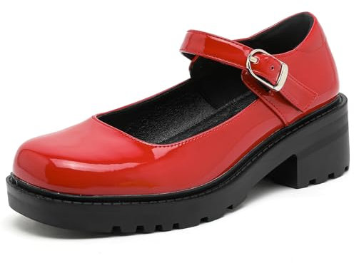 DADAWEN Women's Chunky Platform Mary Janes Shoes Buckle Strap Lolita Dress Pumps Red 5 UK