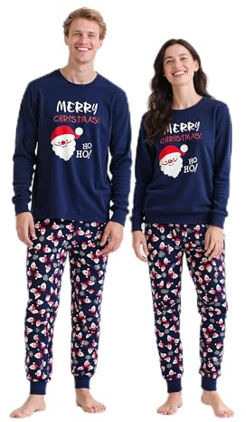 HYCLES Conjuntos de Pijamas de Navidad para Adultos - Pijamas de Navidad para Parejas, Pijamas de Navidad para Mujeres y Hombres, Ropa de Dormir de Algodón, Conjuntos de Pijamas con Alce Navideño