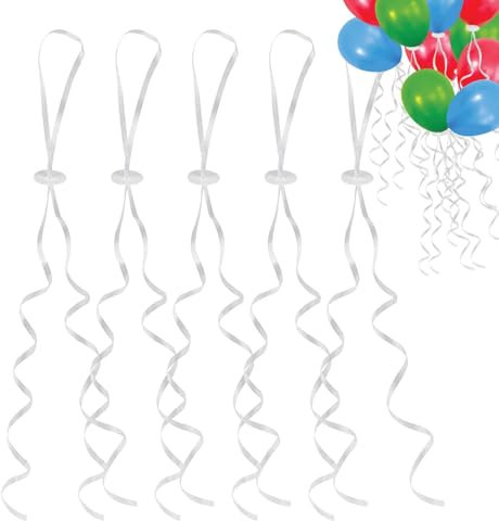 Ballonverschlüsse mit Band, 50 Stk Luftballon Verschluss, Schnellverschluss Ballonbänder, Schnellverschluss für Machen Luftballon Girlande Ballonverschlüsse Helium mit Schnur Weiß Ballonbänder Schnur