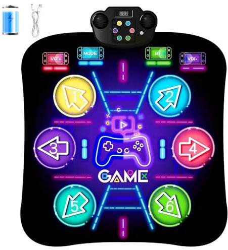 CXWLMAT Kinder Tanzmatte mit Aufladbar Akku, Dance Mat mit 6 Beleuchtete Pfeilen & Bluetooth, Elektronisch Musik Tanzspielmatte für Mädchen und Jungen von 3 4 5 6 7 8+ Jahren, Innen-/Außenbereich