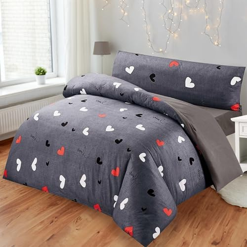 BESCH Juego de Funda Nordica para Cama 135cm 100% Microfibra de Poliester Suave 3 Piezas | Juego de Funda Edredónes 220x220cm y con 1 Funda de Almohada 45x145cm (Corazones)