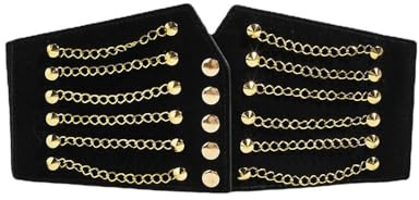 TTPSRY Cinturones de Mujer Ancho Cadena Mariposa Remaches Corsé Cuero PU Genuino Cintura Ajustable Vintage Elástico Retro para Vestido Camisa Sudadera