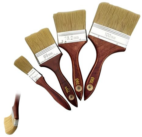 Telidif Paint Brush Set, 4Pcs with Solid Wood Handles, Includes 1, 2, 3, 4 Brushes, Ideal for Painting Walls, Ceilings, Fences, Furniture, and Large Surfaces, Perfect for Oil Painting and Staining
