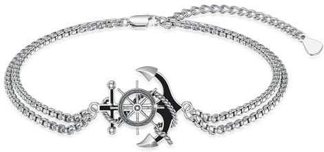 YueYuan Anchor Bracelet for Men 925 Sterling Silver Bracelet Anchor Jewellery Marine Bracelets Jewellery Christmas Birthday Anniversary Jewellery Gift for Father Dad Brother Son Friend