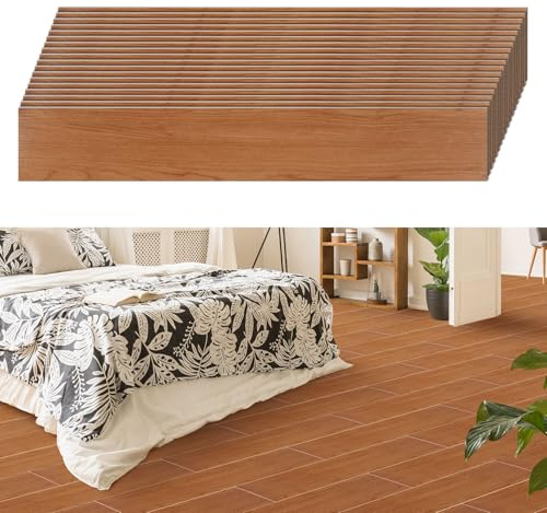 Peviasot PVC-golvbeläggning självhäftande, vinylplattor, vinylgolv, 91,44 cm x 15,24 cm, tjocklek 2 mm, vinyllaminat halkfria dekorativa golvbrädor för sovrum, vardagsrum, 36 kakel/5 ㎡, trä brunt