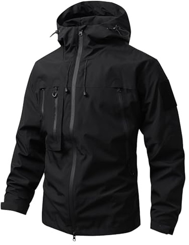 MOKBAY Chaquetas Invierno para Hombre de Montaña Ropa Militar Trabajo con Capucha Abrigo Largo Cremallera Forro Polar Ropa de Caza para Negro Cazadora Hombre Invierno Negro XXL