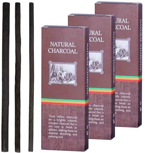 KASLCWA Lot de 34 Fusains à Dessin Naturels, Fusains en Osier pour Croquis et Dessin, Fusain en Saule Noir, Idéal pour les Croquis, le Dessins, l'ombrage et les Beaux-arts