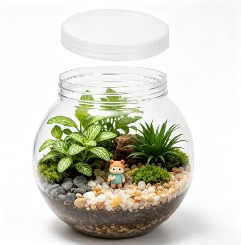 TOYANDONA Spherical Plastic Tank Fish Bowl with Lid Transparent Desktop Aquarium for Fish Betta Bowl Plastic Fishbowl for Home Office Desk and Bookshelf Decor
