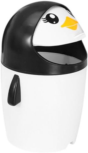 EXQUIMEUBLE Mini Cestino dei Rifiuti a Forma di Pinguino in Plastica Coperchio Ribaltabile, Mini Cestino per Scrivania Leggero e Compatto, per Auto, Casa, Ufficio e Camere da Letto