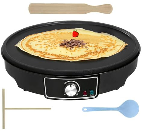 Ovation Crepe and Pancake Maker | 30cm (12 Inch) Non-Stick Electric Hotplate for Pancakes, Includes Crepe Making Tools, 1000W Temperature and Thermostatic Control