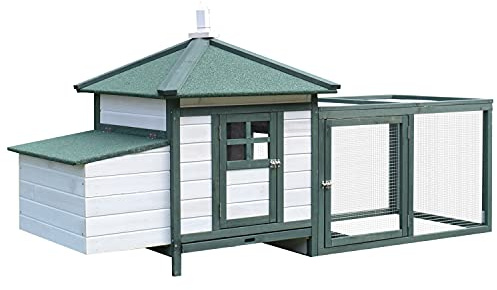 PawHut 77 in. Green Wooden Chicken Coop 0.00037-Acre In-Ground w/Weatherproof Roof, Poultry Fencing and Removable Tray D51-092GN