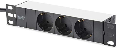 DIGITUS 3-Way Power Strip - 1U - 10 Inch (254 mm) - Rack Mounting in Network Cabinet - Silver/Black DN-95411