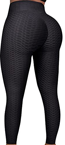 FITTOO Damen Honeycomb Anti Cellulite Leggings Booty Scrunch Hohe Taille Push Up Boom Booty Sport Leggings Stretch Gym Yogahosen Schwarze, L