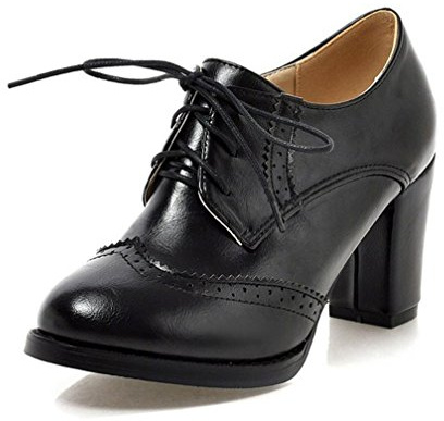 WAROFT Ladies Vintage Chunky Block High Heels Lace Up Brogue Shoes Round Toe Fashion Women Dress Boots Size 3-8.5 (6 UK, Black)