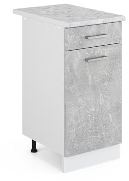 Vicco mobiletto base per cucina R-line, Calcestruzzo/Bianco, 40 cm, PL Marmo