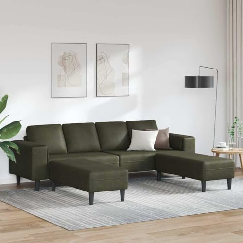 Owoxanthellate Divano angolare verde militare, 3 posti, a forma di U, in finta pelle scamosciata, design moderno, 302 x 205 x 85 cm, con cornice in legno, per soggiorno, ufficio, camera degli ospiti