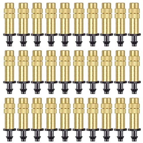Kalolary 30 Piezas Boquilla Atomizadora de Cobre Ajustable Rociador de Riego por Goteo 4 / 7mm Microaspersor Atomizador Equipo de Riego de Enfriamiento de Jardín para Invernadero Hortalizas Césped
